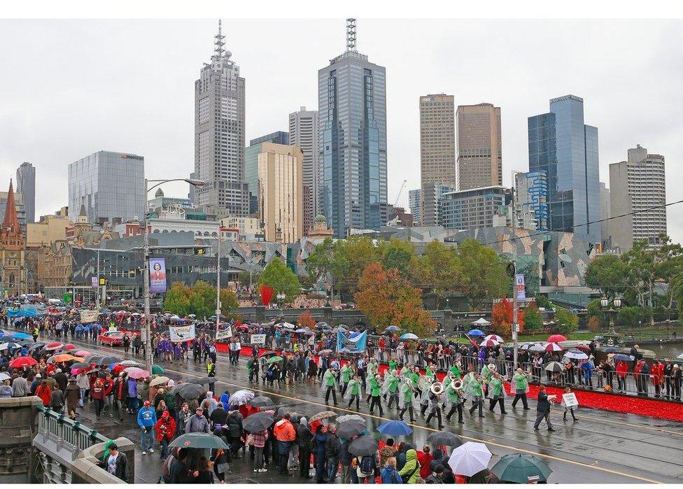 The Anzac Day parade on 25 April 2013 in Melbourne, Australia.