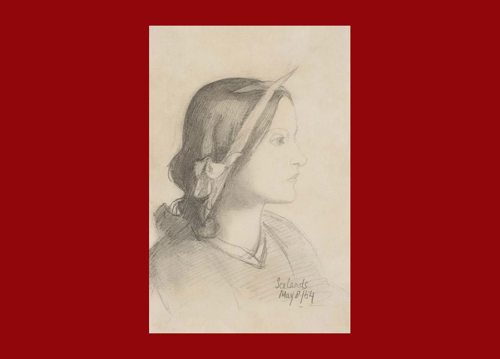 Dante Gabriel Rossetti, Profile Portrait of Elizabeth Siddal with Irises in her hair, 1854, Graphite on wove paper 18.7 × 12.3 cm