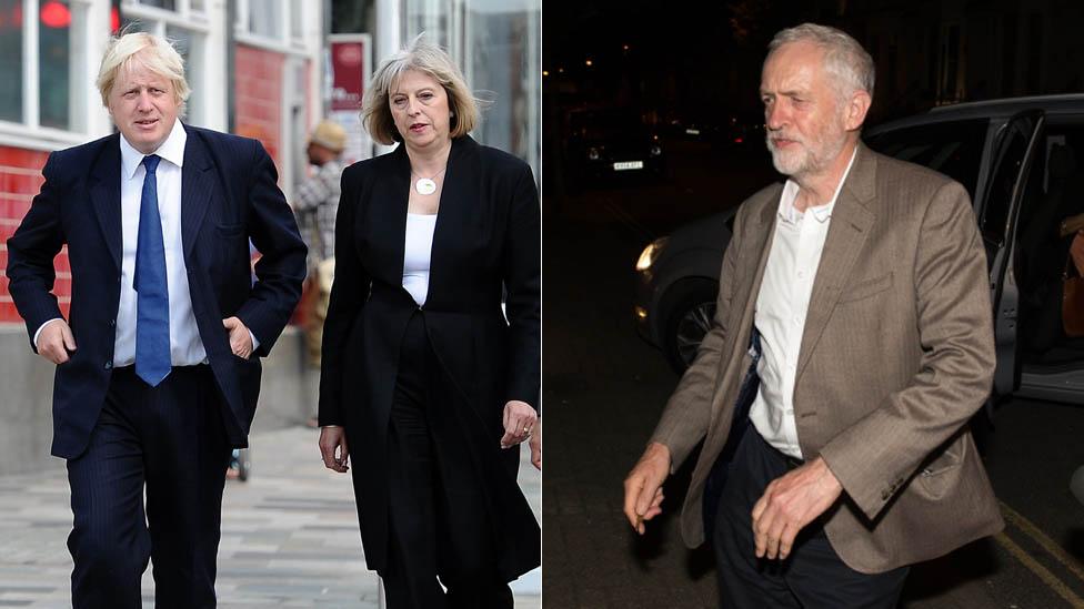 Boris Johnson, Theresa May, Jeremy Corbyn