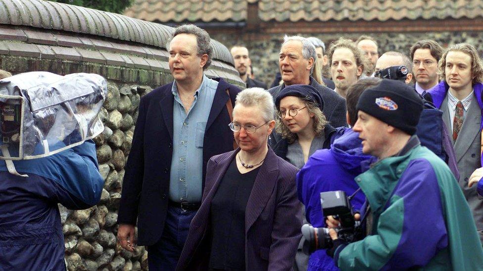 Lord Peter Melchett and other defendants outside court