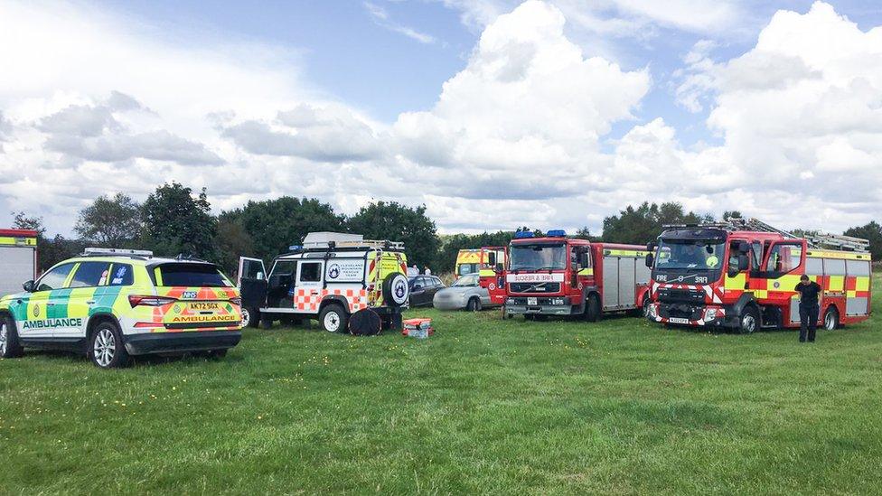 Paramedics, fire engines and mountain rescue teams at the scene of the rescue