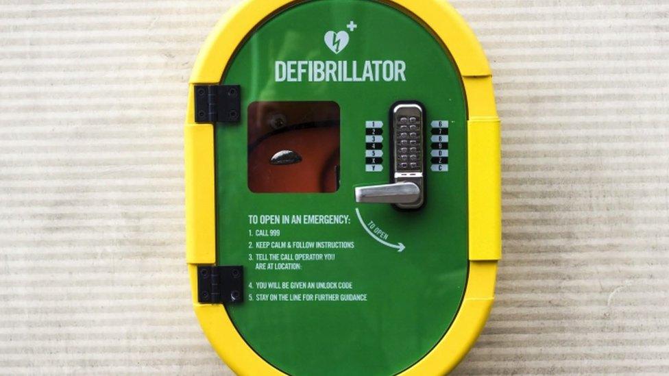 Defibrillator on a wall