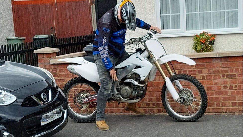 Biker on the pavement in Luton