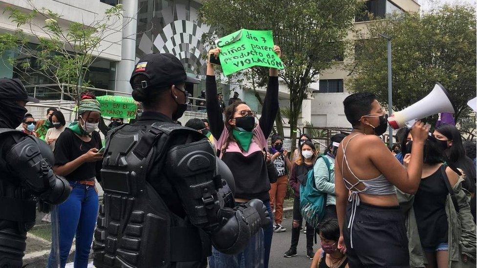 Activists from feminist groups demonstrate in favour of the decriminalisation of abortion in Quito