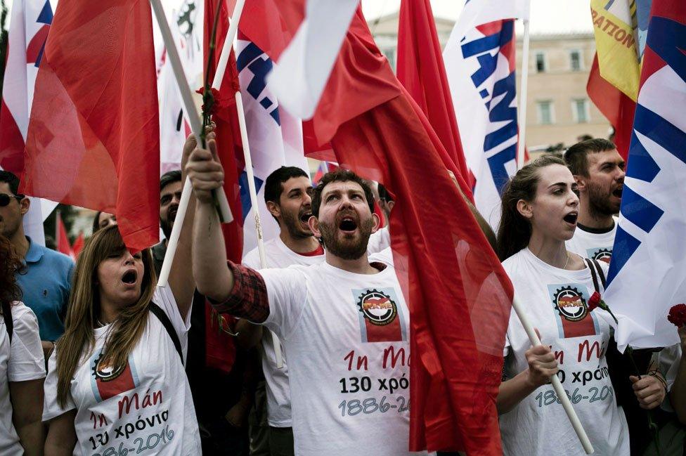 Greek rally against austerity in Athens, 8 May 16