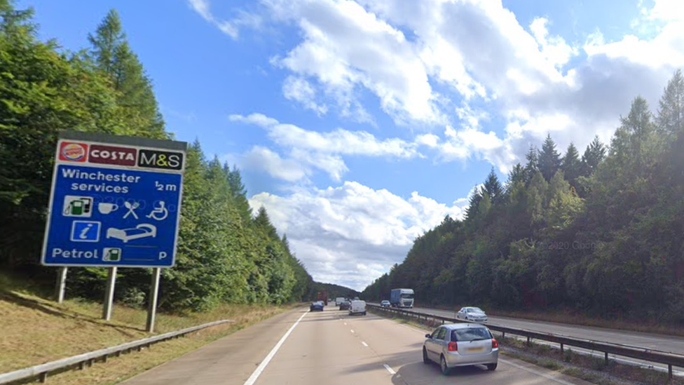M3 southbound near Winchester services