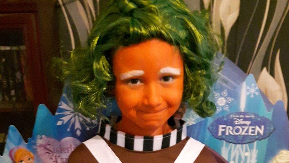 Kailan from Nottingham is dressed as an Oompa Loompa for World Book Day. He loves Roald Dahl's Charlie and the Chocolate Factory!