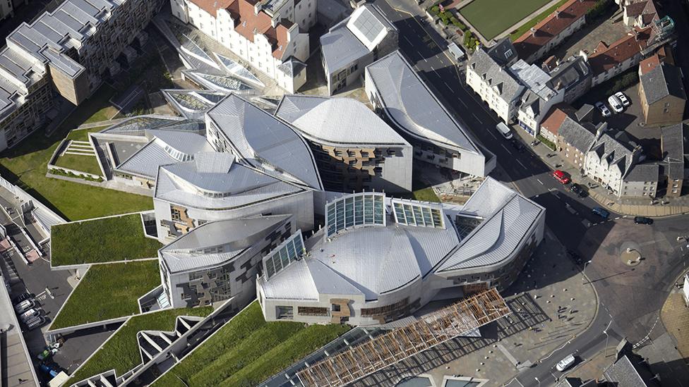 Aerial shot of the Scottish parliament building