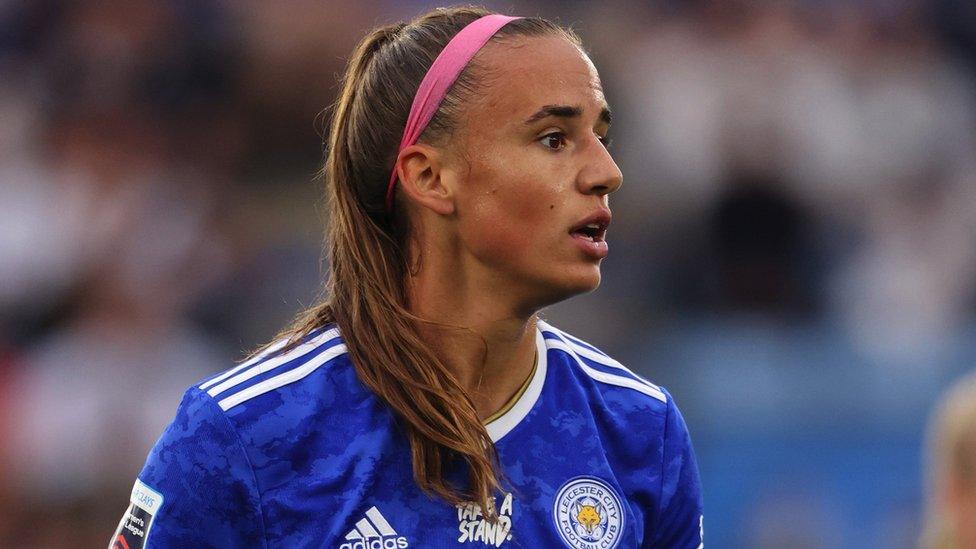 Ashleigh Plumptre in action for Leicester City Women