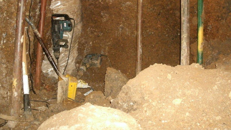some of the digging equipment in the tunnel they were excavating