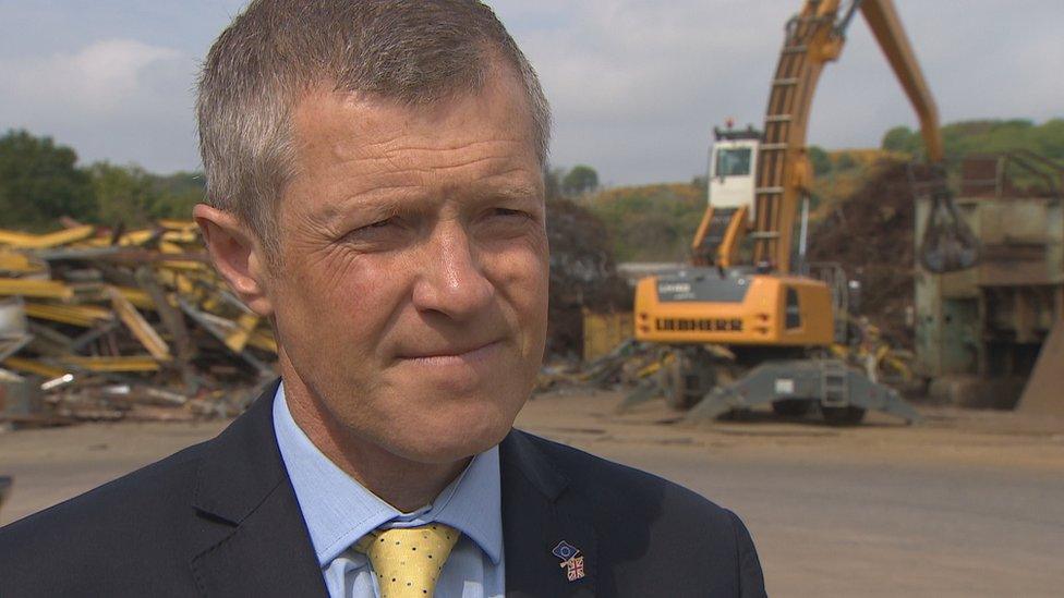 Willie Rennie was campaigning at a scrap yard in Inverkeithing