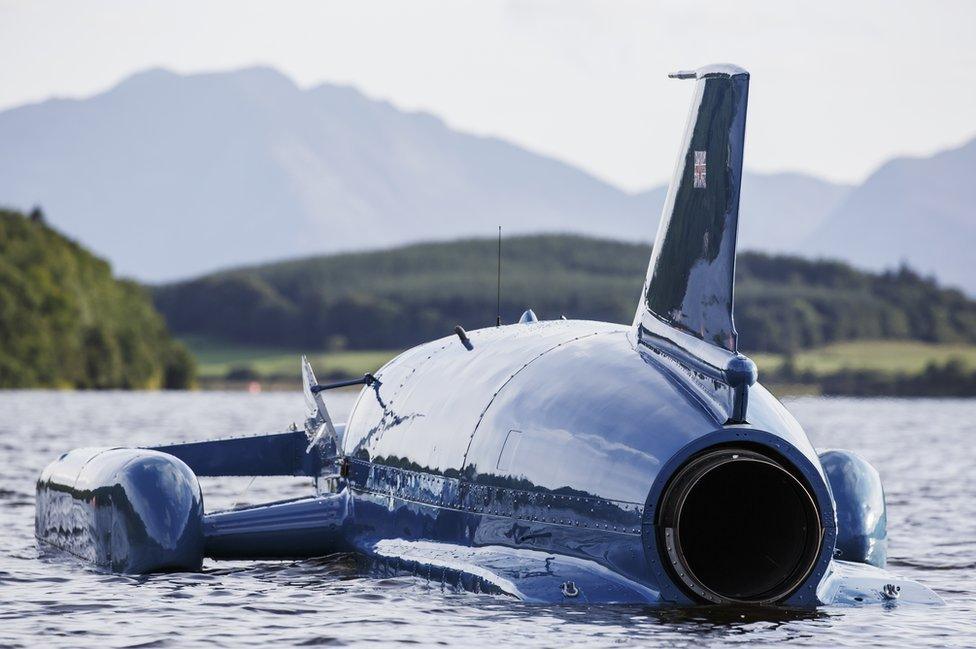 Bluebird, photographed from behind, on Loch Fad, August 2018