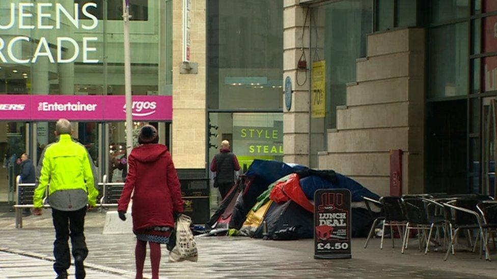 Tents on a Cardiff street