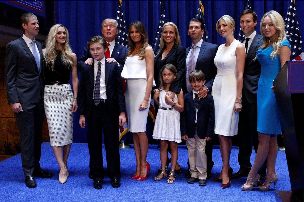 Donald Trump poses with his family after formally announcing his campaign for the 2016 Republican presidential nomination