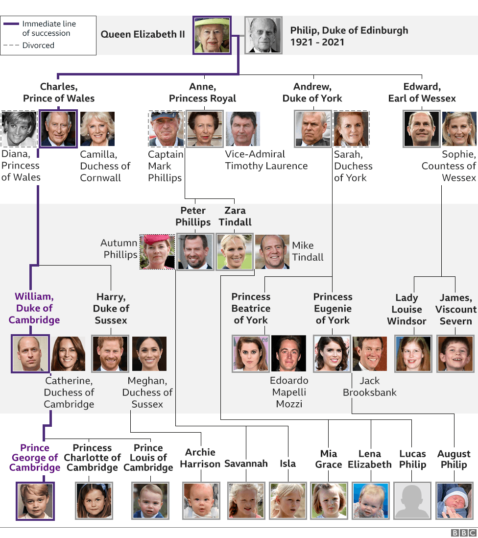 Royal family tree showing line of immediate succession - April 2021