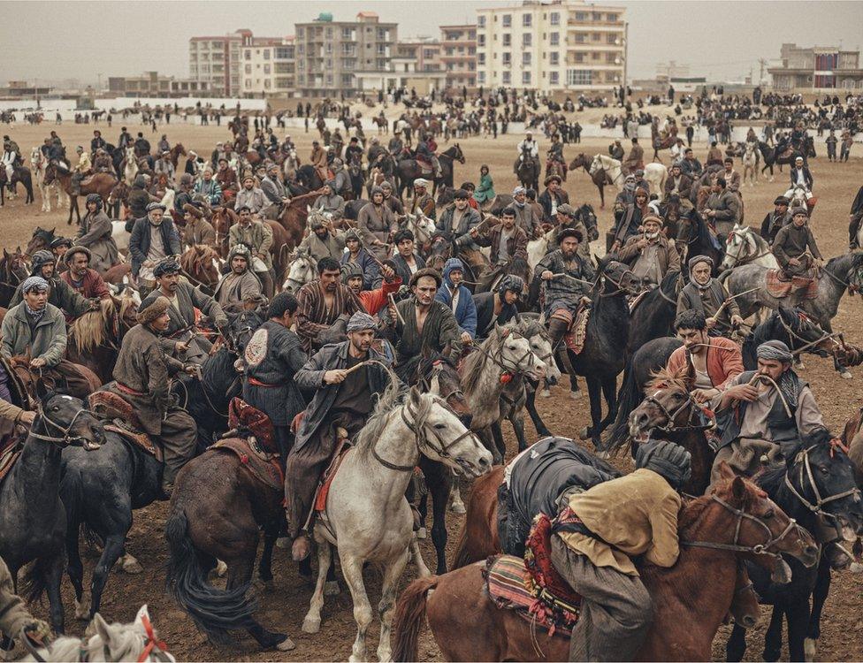 A buzkashi match being played in Afghanistan