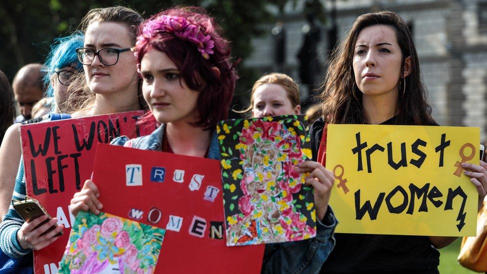 Abortion campaigners outside Houses of Parliament