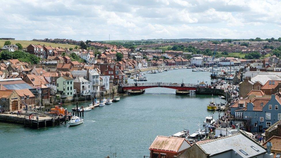 View of Whitby harbour and swing bridge