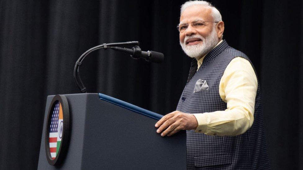 ndian Prime Minister Narendra Modi at the "Howdy, Modi!" rally in Houston, Texas, on September 22, 2019.