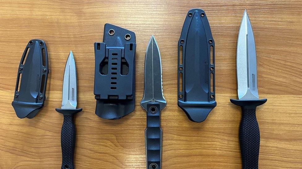 The three knives which were found in Loïk Le Priol's vehicle