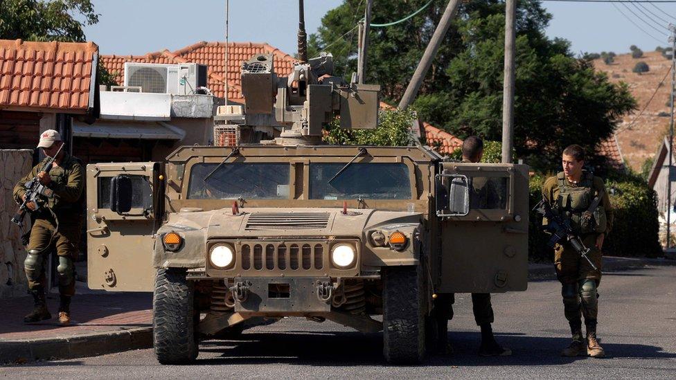 A picture taken on August 26, 2019, shows Israeli soldiers patrolling