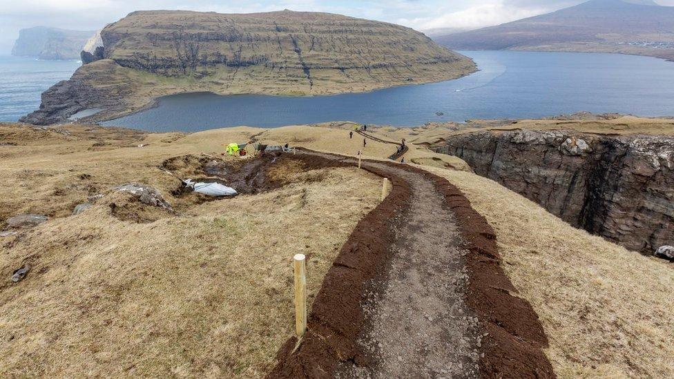 A grovel path on Klakkur mountain near Klaksvík