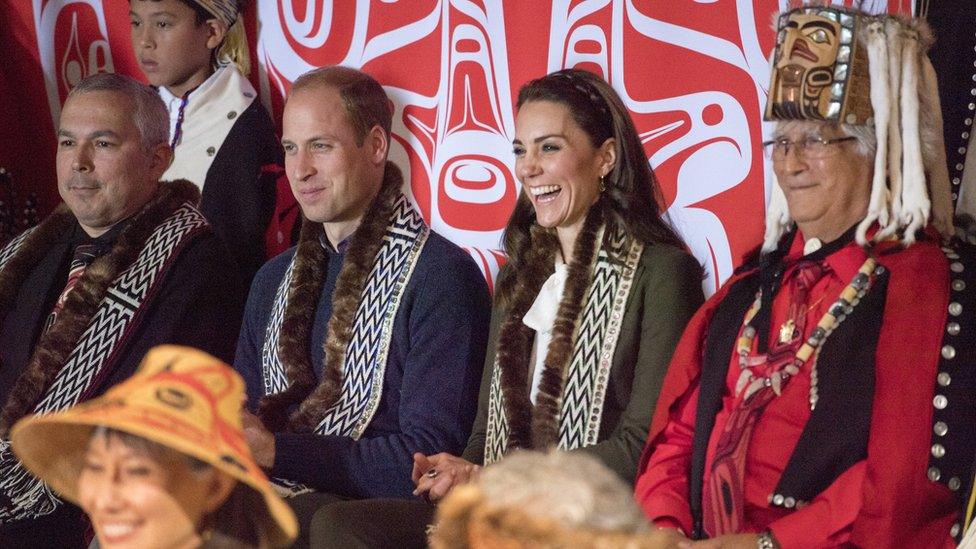 The Duke and Duchess of Cambridge attend a welcome ceremony on Haida Gwaii