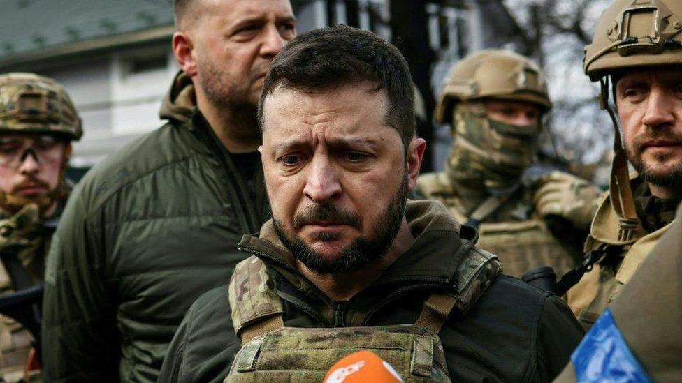 President Zelensky visited the scene of alleged war crimes in Bucha, Ukraine.