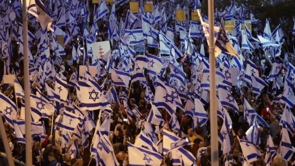 Israelis protesting in Tel Aviv, 25 March 2023