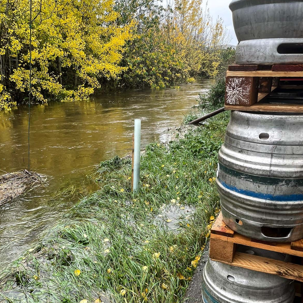 Beer barrels at Broughton Brewery