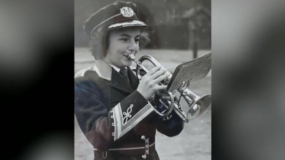 Kath Barnes playing her cornet