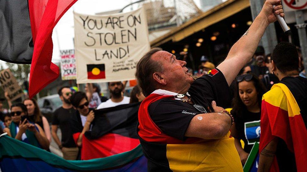 A protest about Australia Day held in Melbourne this year