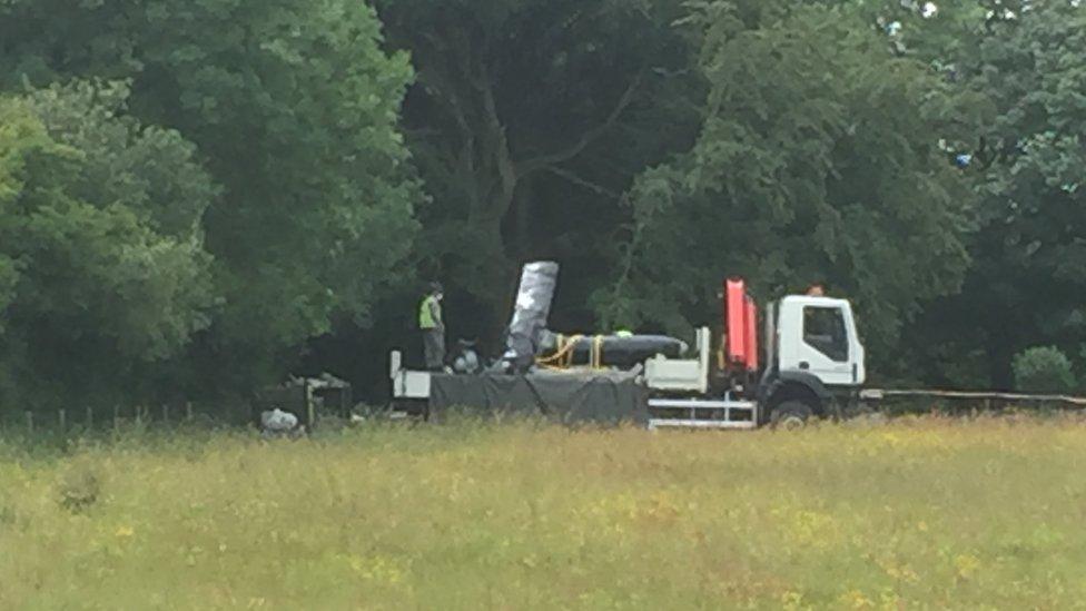 The crashed Watchkeeper drone being recovered