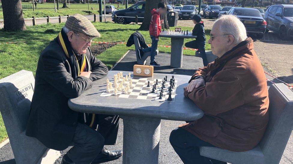 Two men playing chess