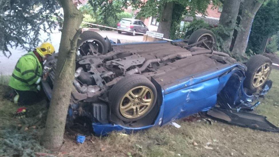 Overturned crashed car