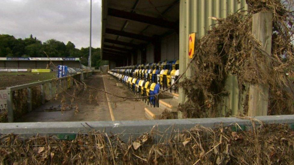 Overgrown weeds in a stand at the Riverside Stadium