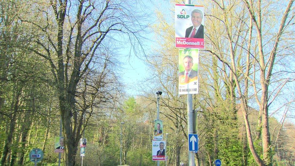 Posters such as these ones in south Belfast might not be displayed in Lagan Valley during the forthcoming election campaign