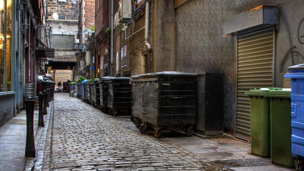 Bins in Glasgow alley