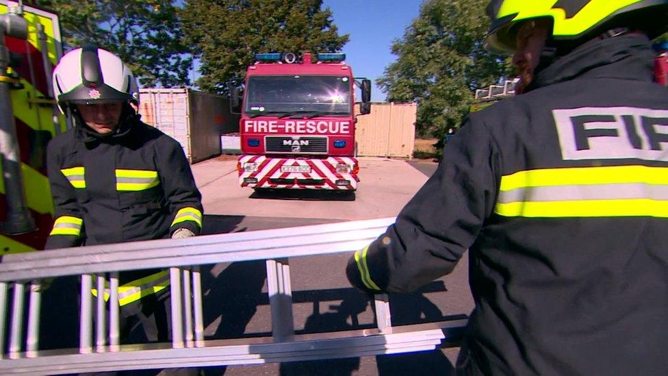 Firefighters with a ladder