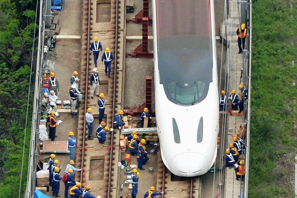 Derailed shinkansen bullet train