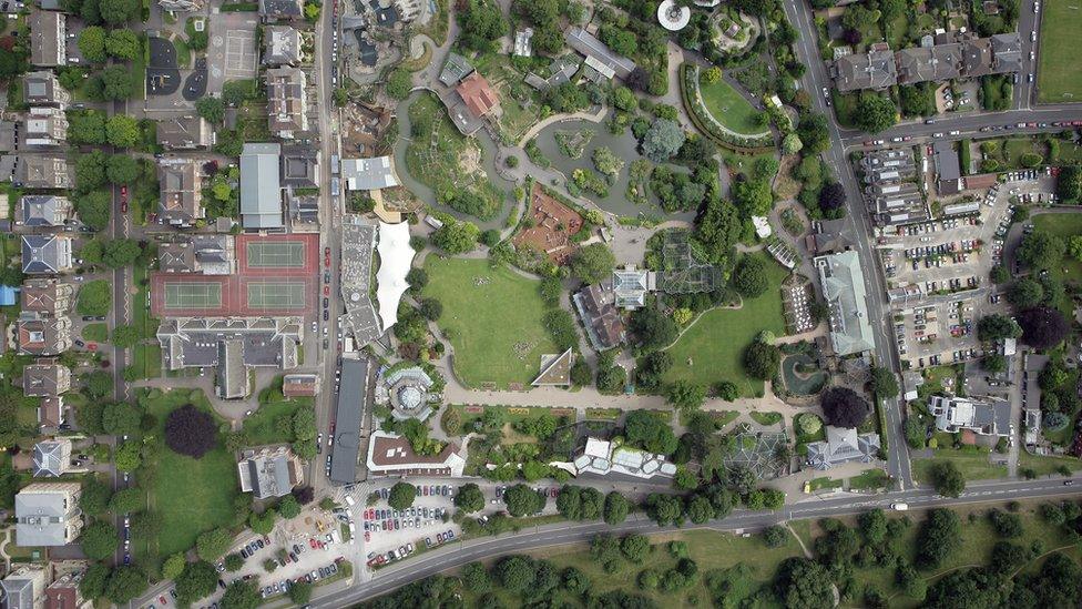 Aerial shot of Bristol Zoo site in the heart of Clifton