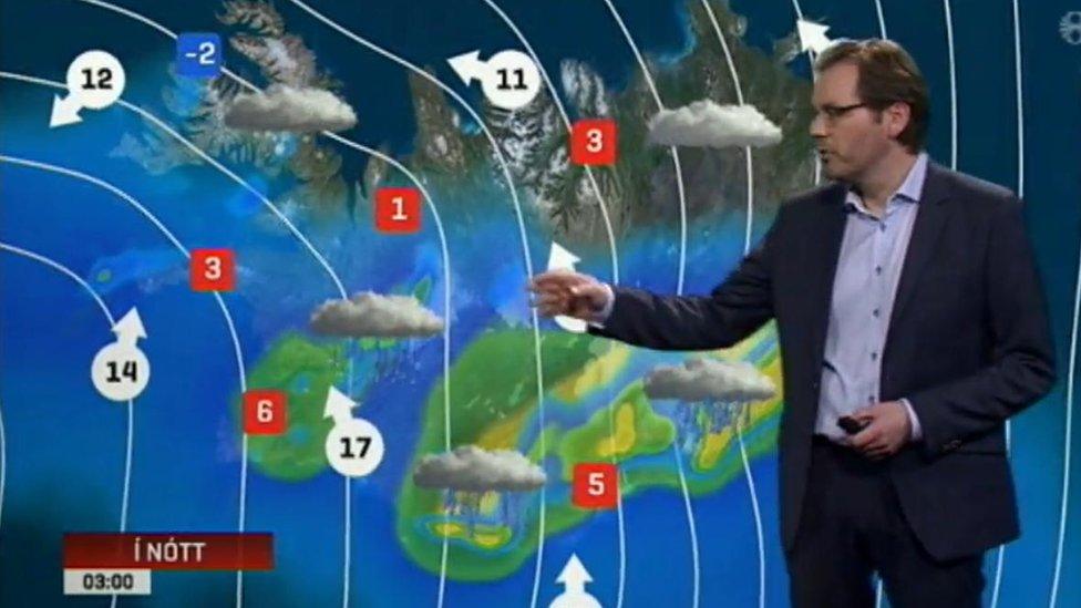 A weather forecast on Iceland's RUV television