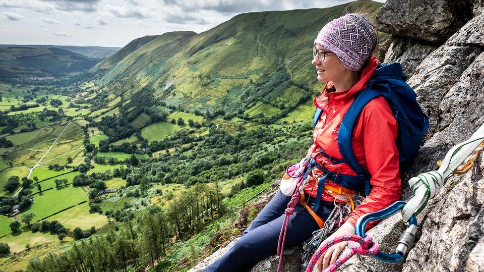 Anna Taylor admiring the view in Wales from up a mountain