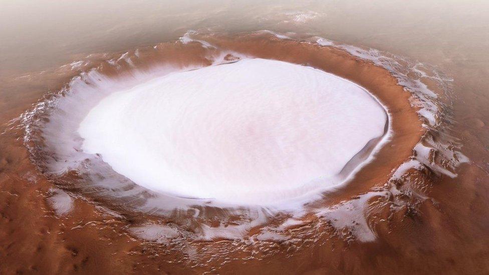 Image of ice filled crater on mars