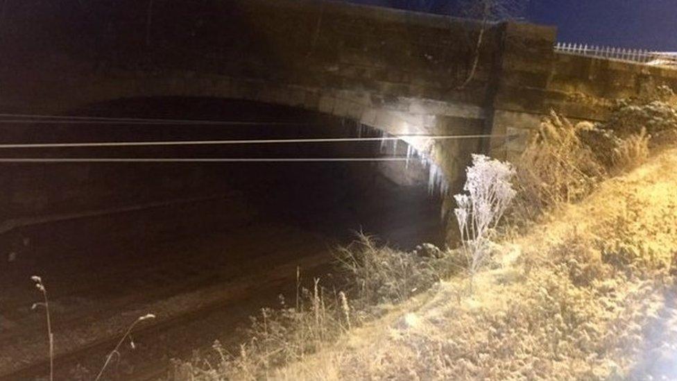 Icicles on a brigdge over the railway line at Johnstone