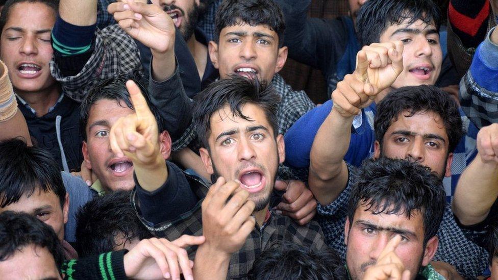 The funeral of Mohammad Rafi Bhat, a sociologist at Kashmir University, who within 40 hours of joining militancy, in Chunduna village of Ganderbal in Central Kashmir on Sunday, May 6