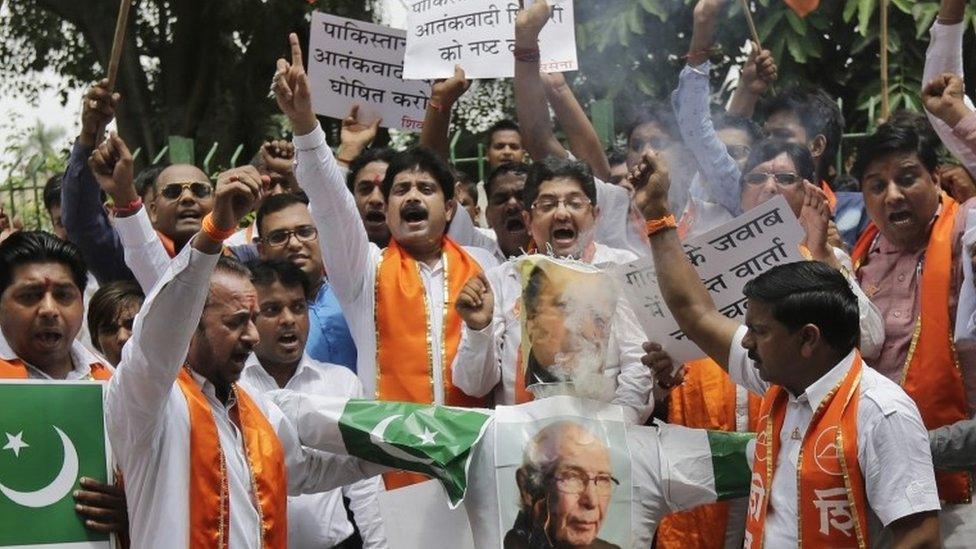 File photo of Shiv Sena protesting against Pakistan in Delhi on Saturday, Aug. 22, 2015