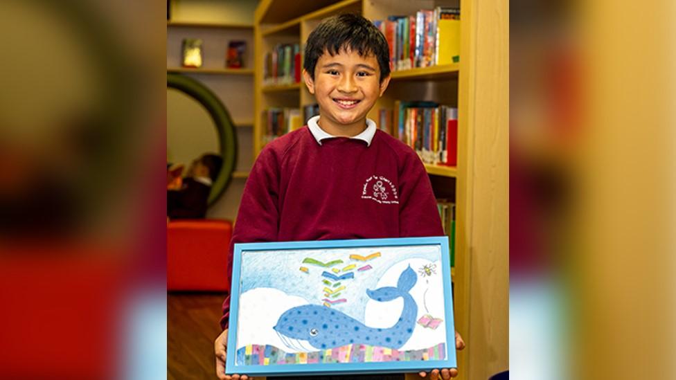 Man with his whale swimming in books design