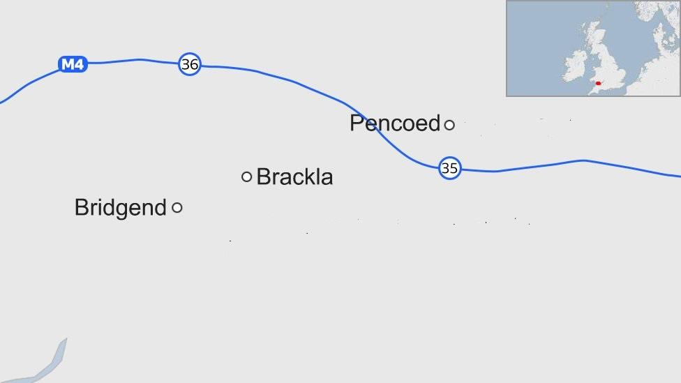 Map of motorway in Bridgend