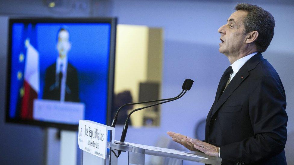 Nicolas Sarkozy speaks after polls close. Paris, 6 Dec 2015